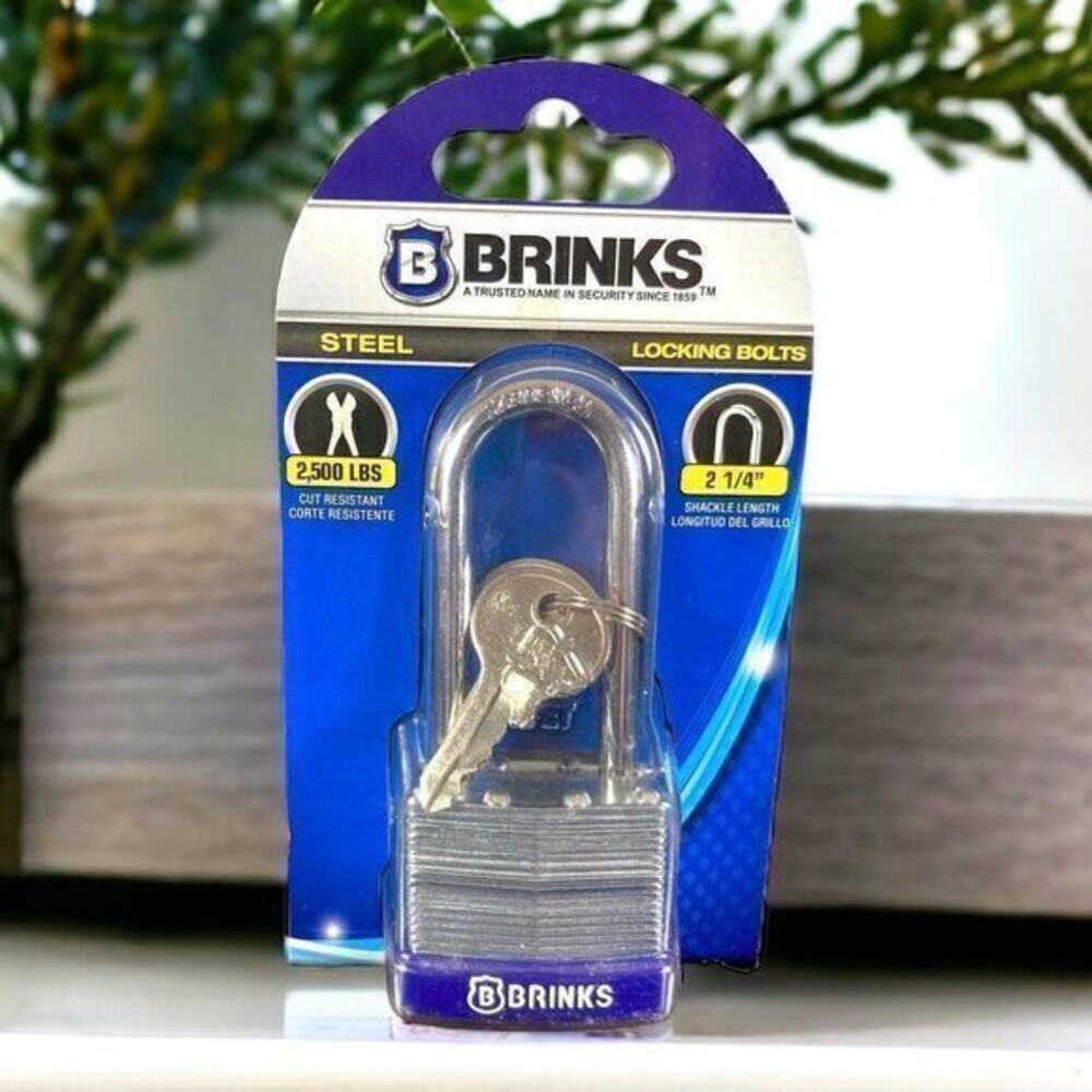 Brinks Steel Padlock Key Lock 2 1/4 inches Cut Resistant High 2500 lbs Security
